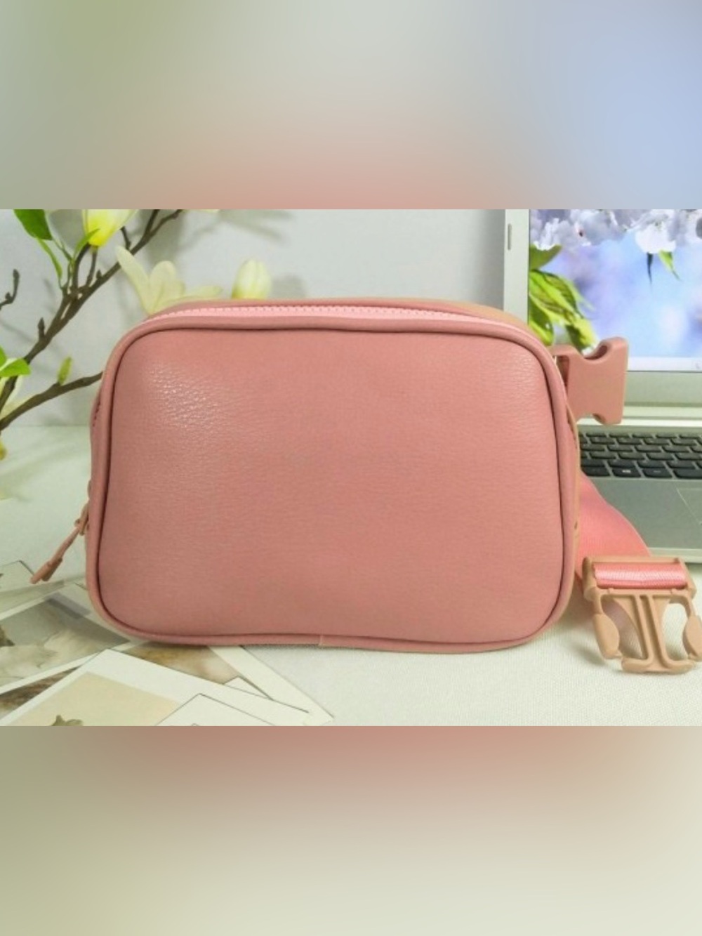 Pink Leather Crossbody Belt Bag